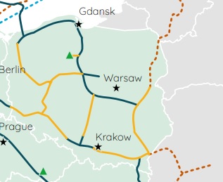 Possible hydrogen network in Poland. Graphic: European Hydrogen Backbone, April 2021