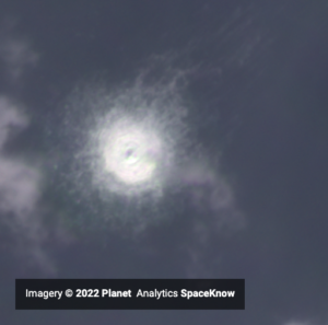 Satellite image of gas escaping from the destroyed Nord Stream 1 and 2. Picture by SpaceKnow