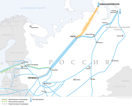Map of the route Bovanenkovskoye - Ukhta - Gryazovets - Ust-Luga - Nord Stream 2 https://www.gazprom.ru/f/posts/58/242195/map_bo-uh-tor_st_r19-01-17.png
