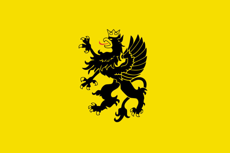 Kashubian flag with emblem. Picture by Wikimedia Commons.