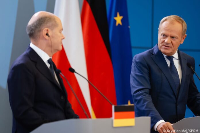 German Chancellor Olaf Scholz and Polish Prime Minister Donald Tusk. Photograph: Krystian Maj/Prime Minister's Office